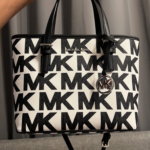 Michael Kors Optic White Black Monogram Crossbody Bag - Picture 2 of 3